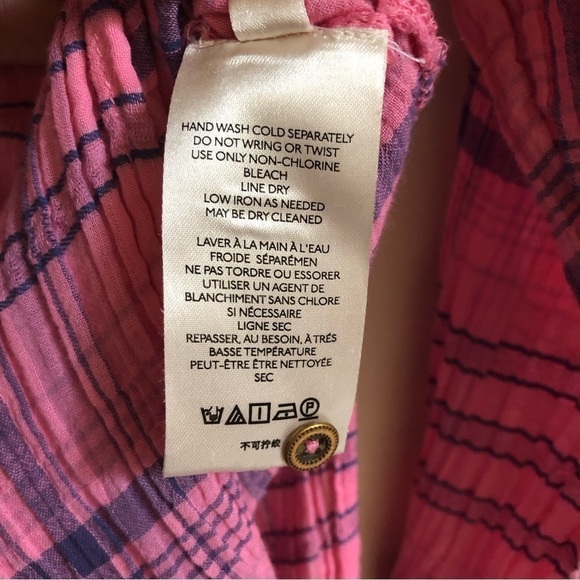 PILCRO Anthropologie Women’s Pink Plaid Long Sleeve Button Front Top Size XS - Picture 5 of 11